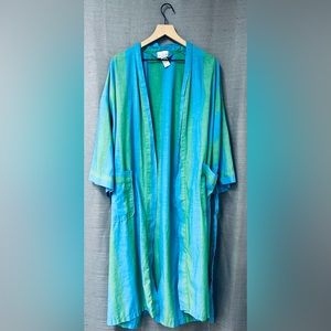 Vintage Bill Blass Menswear Robe One Size Green and Blur Striped Cotton